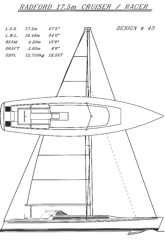 Radford 17.5m cruising/racing yacht - sail plan (25k)